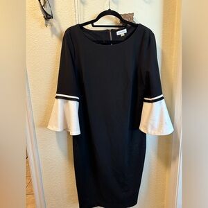 Calvin Klein Black Shift Dress with White Bell Sleeves